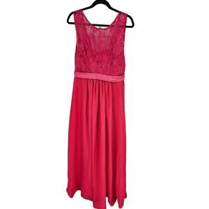 Women's Sleeveless Mesh Lace Closer Back Pink Long Formal Prom Dress Size L